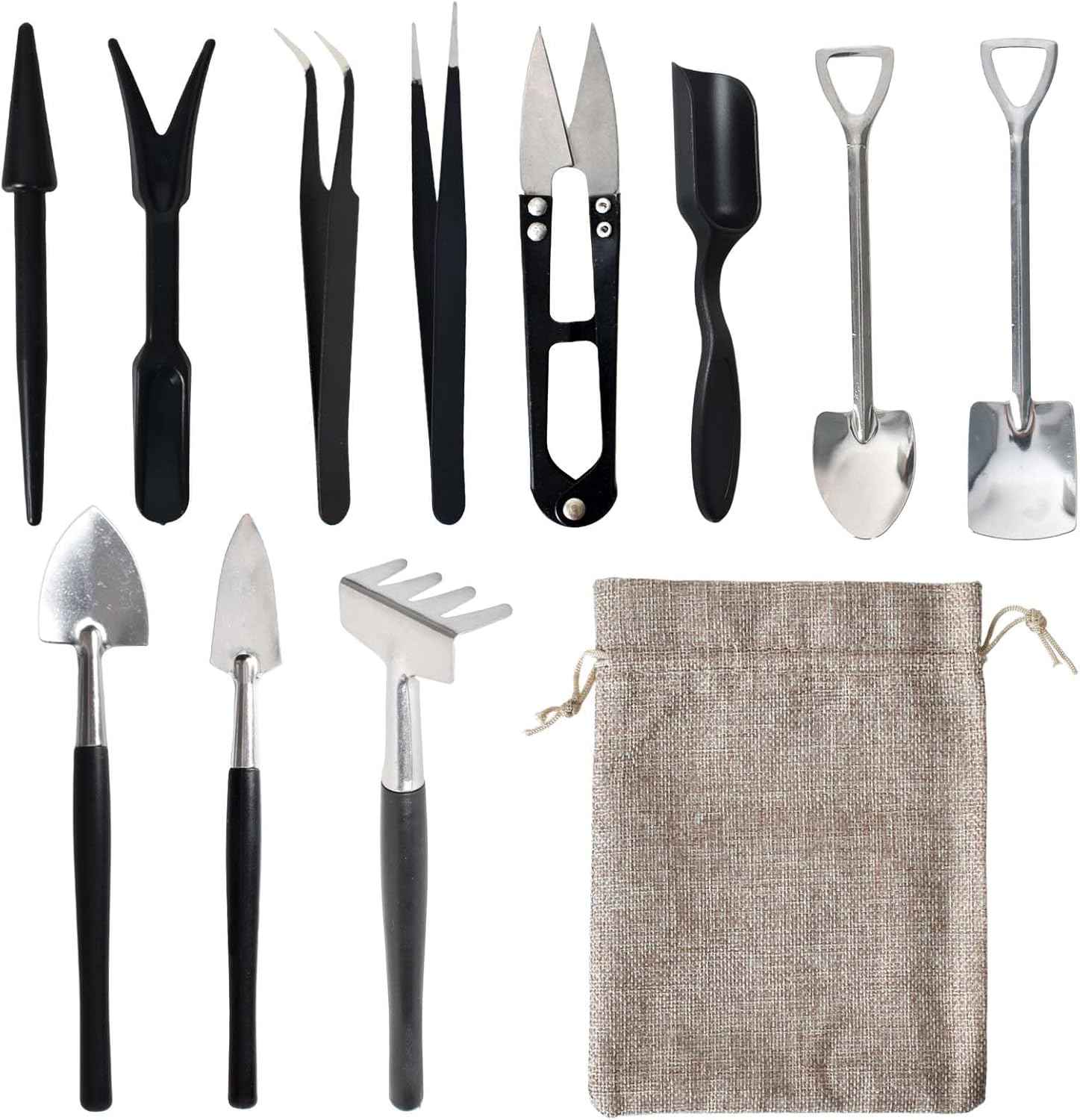 12-in-1 gardening tools set for succulents featuring durable steel heads and a compact storage bag, perfect for indoor plant care essentials. 0